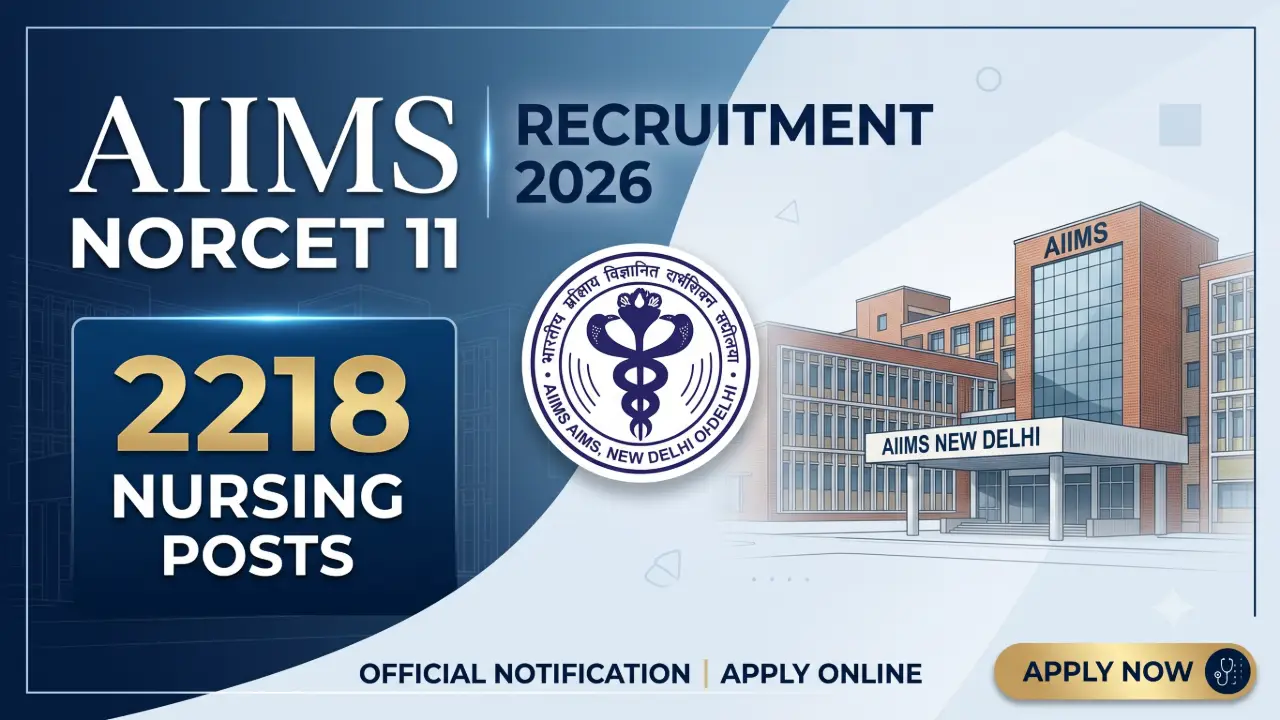 AIIMS NORCET 11 Recruitment 2026: 2218 Nursing Officer Posts Notification, Apply Online banner - Graduate Jobs 2026 Apply Online
