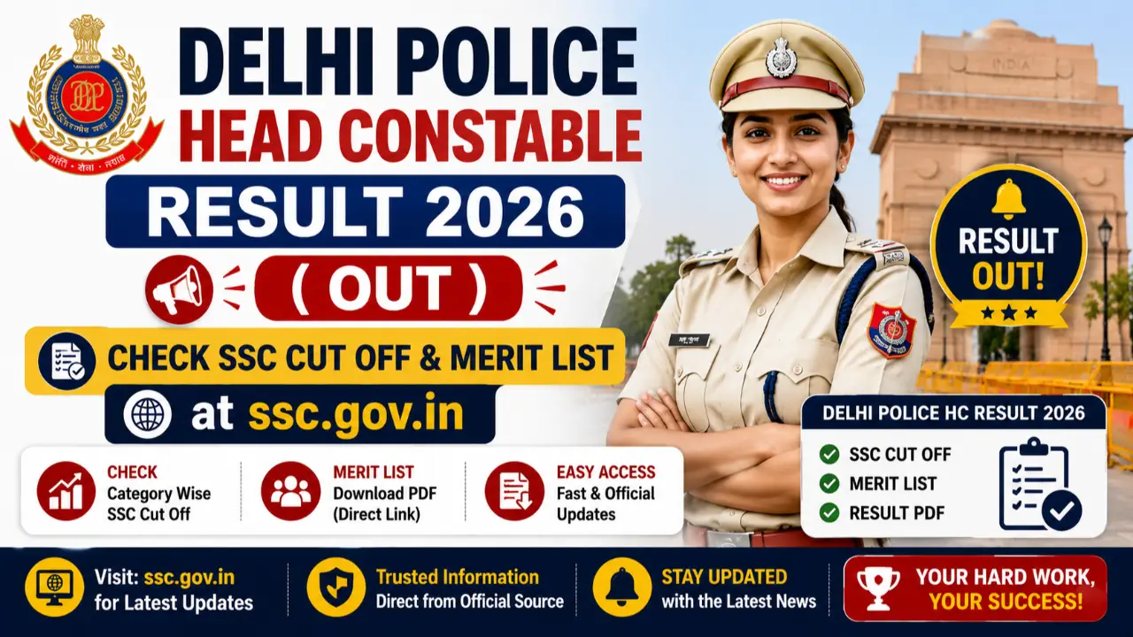 Delhi Police Head Constable Result 2026 (Out) Check SSC Cut Off & Merit List at ssc.gov.in banner - Sarkari Result 2026: Latest Govt Exam Results, Merit List & Score Card Updates