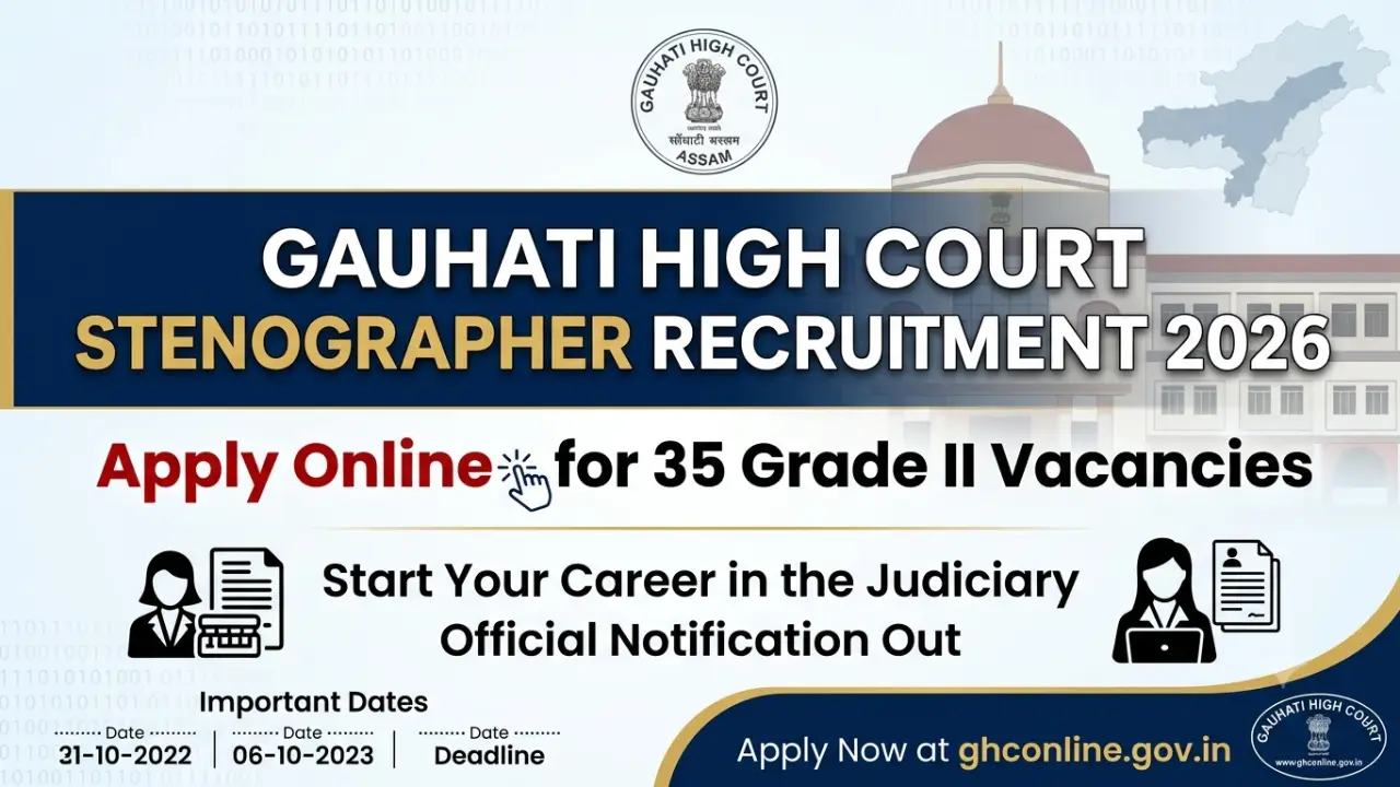 Gauhati High Court Stenographer Recruitment 2026 Apply Online for 35 Grade II Vacancies banner - Assam Jobs