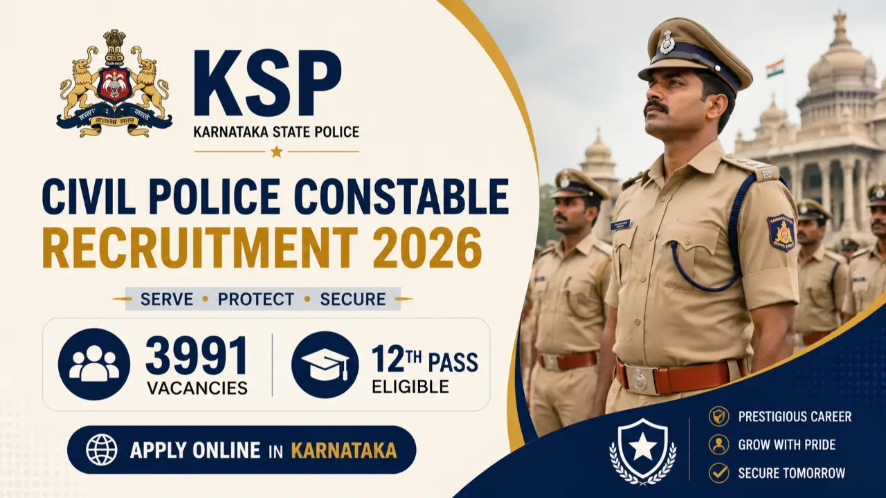 KSP Civil Police Constable Recruitment 2026: Apply Online for 3991 12th Pass Vacancies in Karnataka banner