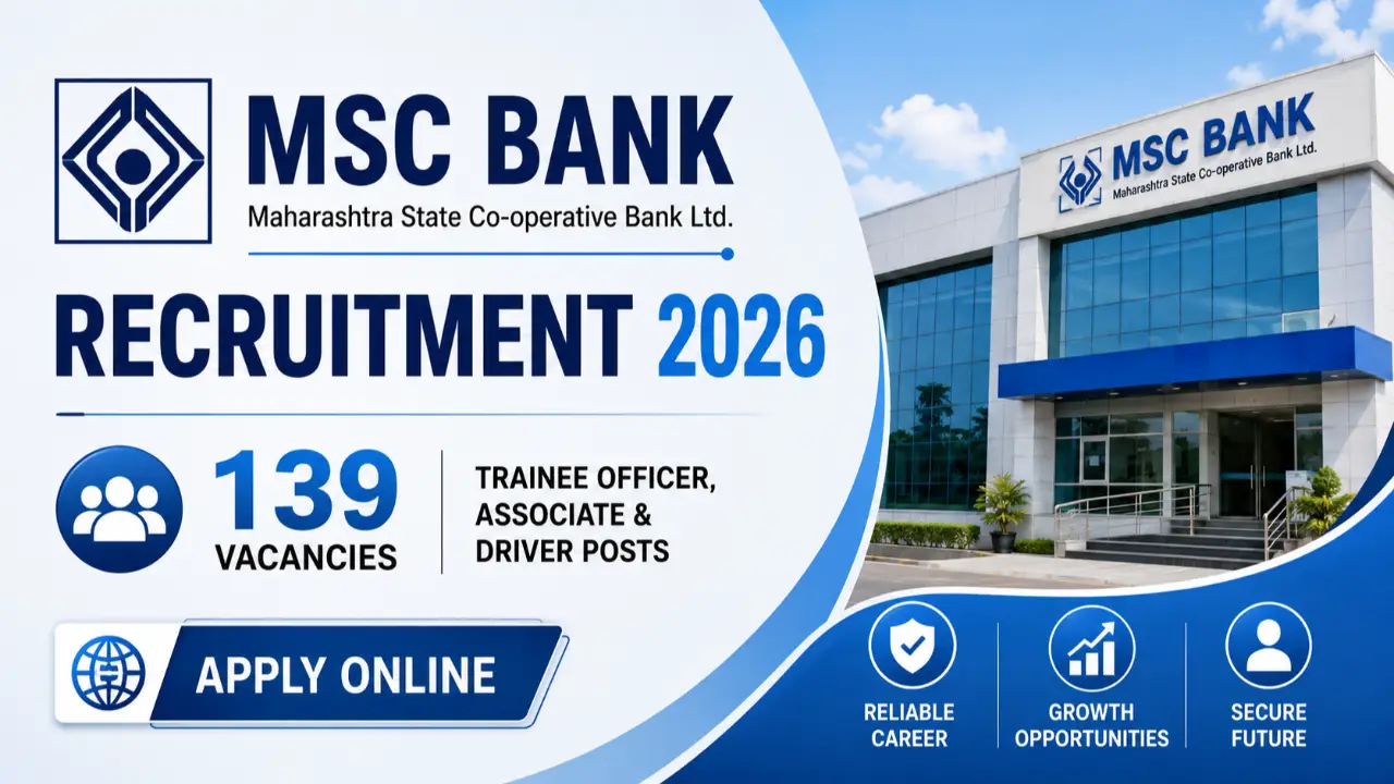 MSC Bank Recruitment 2026: Apply Online for 139 Trainee Officer, Associate & Driver Posts banner - Driver Jobs 2026 Government & Private