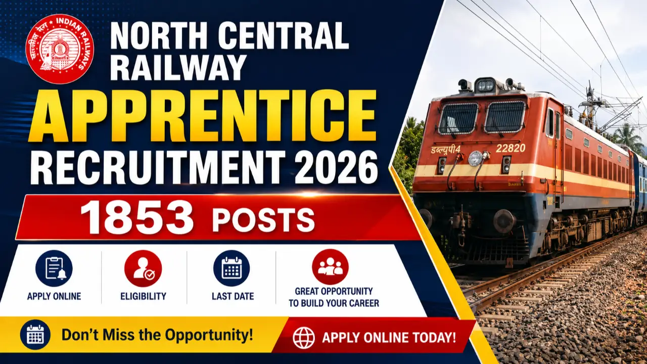 North Central Railway Apprentice Recruitment 2026: 1853 Posts, Apply Online, Eligibility, Last Date banner - Apprentice Jobs 2026: Latest Government Apprentice Vacancy, ITI & Graduate Apprentices