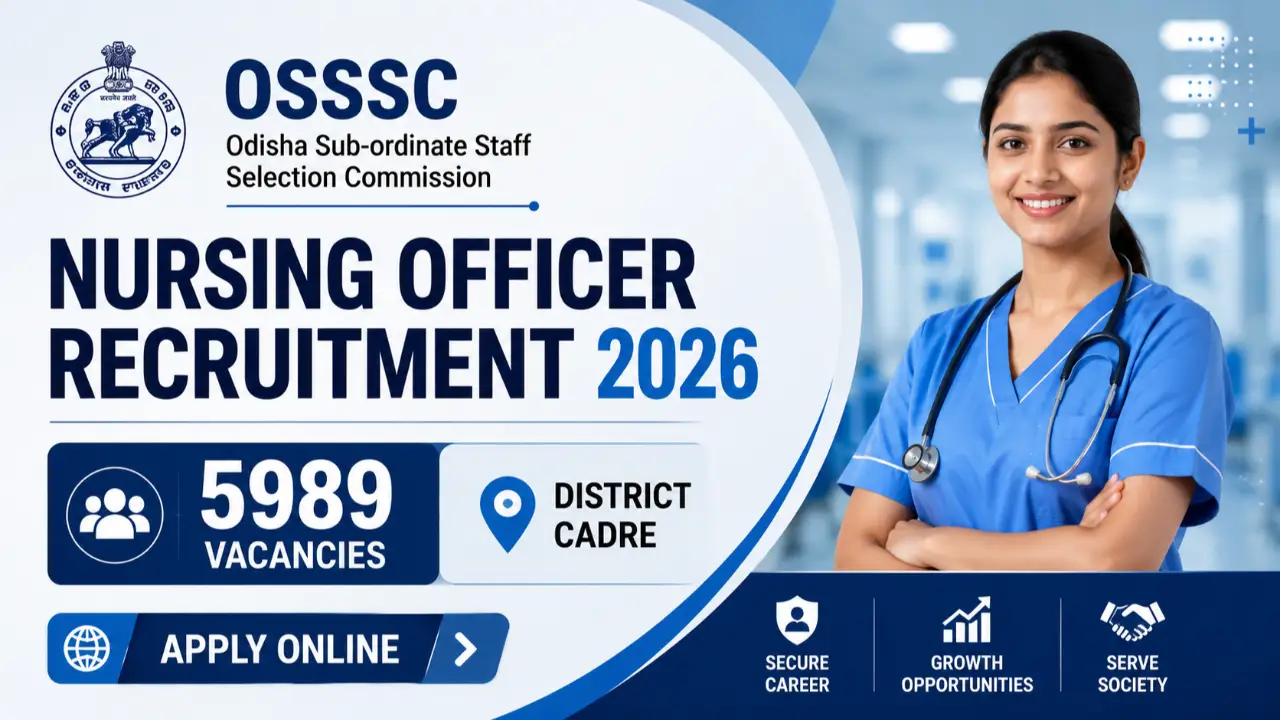 OSSSC Nursing Officer Recruitment 2026: Apply Online for 5989 District Cadre Vacancies banner - Odisha Jobs