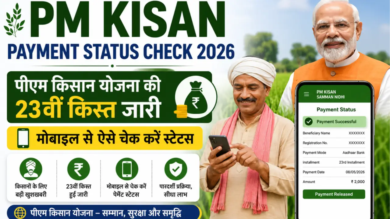 PM Kisan Payment Status Check 2026: पीएम किसान योजना की 23वीं किस्त जारी, मोबाइल से ऐसे चेक करें banner