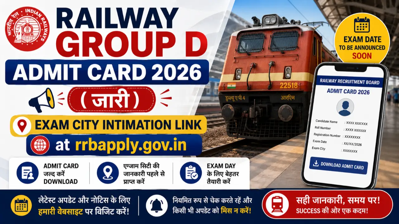 Railway Group D Admit Card 2026 (जारी) Exam City Intimation Link at rrbapply.gov.in banner
