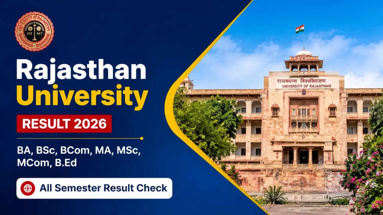 Rajasthan University Result 2026: BA, BSc, BCom, MA, MSc, MCom, B.Ed All Semester Result Check banner - Sarkari Result 2026: Latest Govt Exam Results, Merit List & Score Card Updates