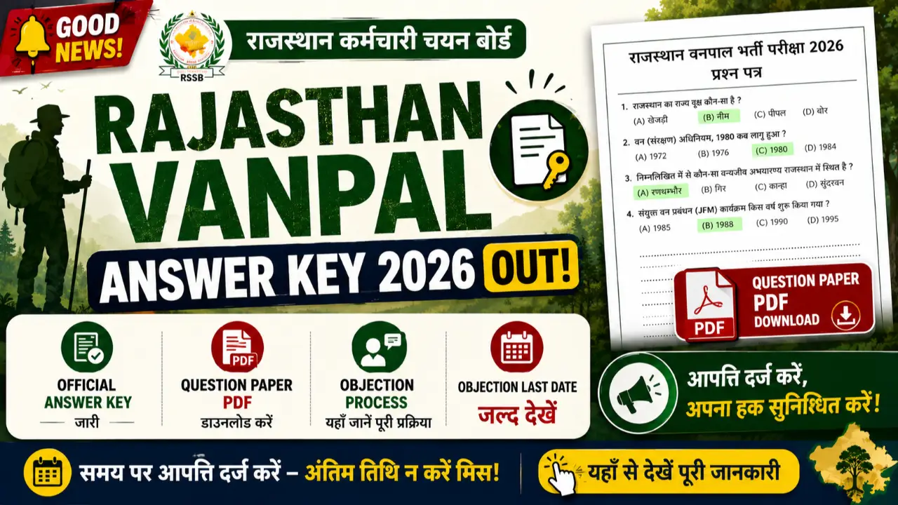 Rajasthan Vanpal Answer Key 2026 Out: Official Answer Key, Question Paper PDF & Objection Process banner