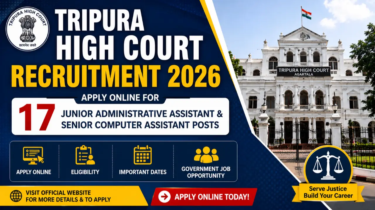 Tripura High Court Recruitment 2026: Apply Online for 17 JAA & SCA Posts banner - Tripura Jobs