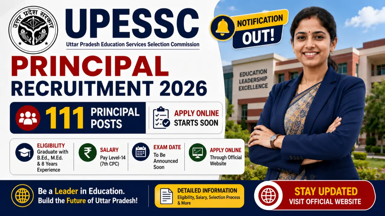 UPESSC Principal Recruitment 2026 - 111 Posts, Apply Online, Eligibility And Salary Details banner - Teaching Jobs 2026 Online Apply