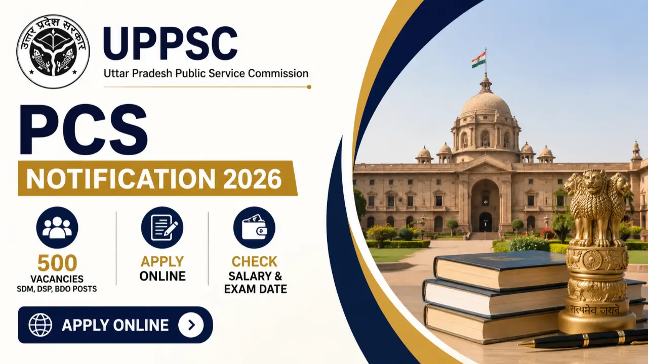 UPPSC PCS Notification 2026: Apply Online for 500 SDM, DSP, BDO Posts, Check Salary & Exam Date banner - Uttar Pradesh Jobs